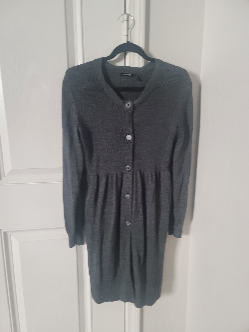 Daisy Fuentes Charcoal Gray Long-Sleeve Button Front Knit Dress